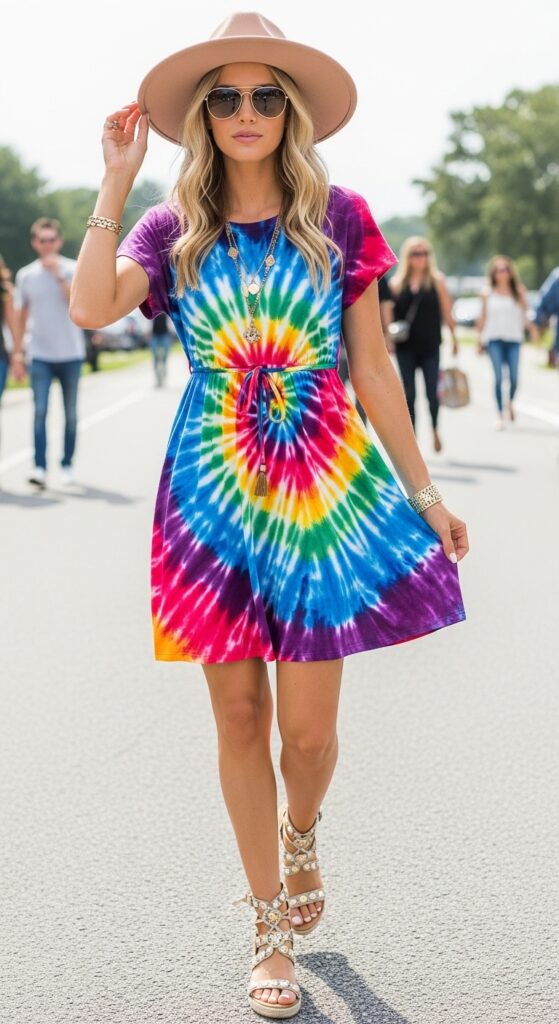 Tie-Dye Dress and Strappy Sandals