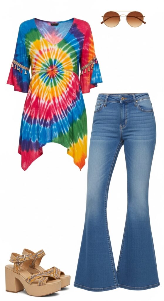 Tie-Dye Tunic and Bell-Bottom Jeans