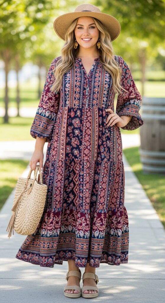 12 Boho-Chic Plus-Size Spring Outfits for a Relaxed, Bohemian Vibe 12 Tiered Maxi Dress Fun and Flowing