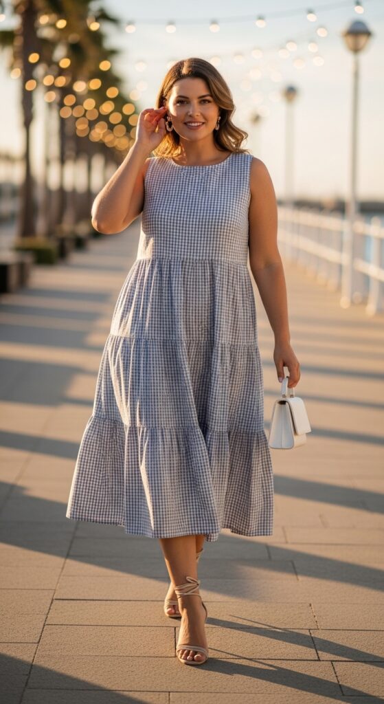 10 Gorgeous Plus-Size Summer Holiday Outfits Curvy Women Will Love 12 Tiered Midi Dress