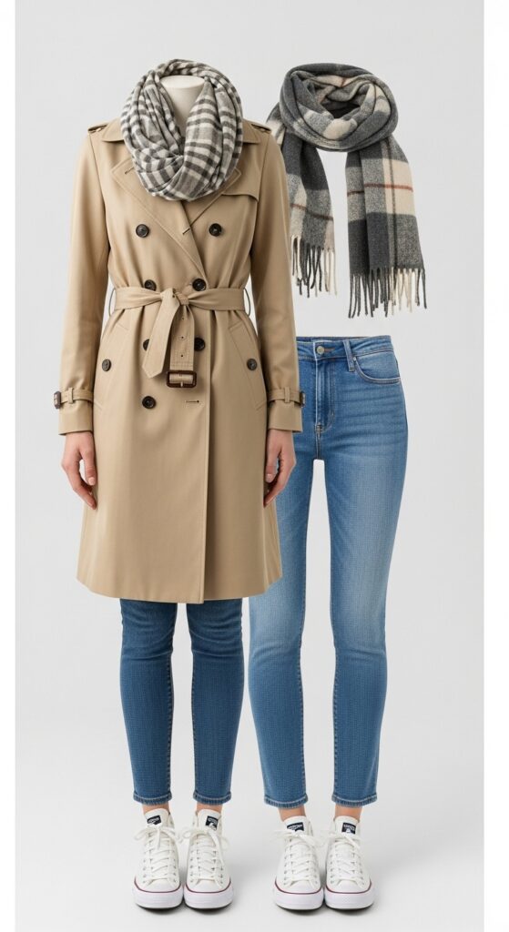 24 Trendy Converse Sneaker Outfits for Every Vibe 7 Trench Coat and Skinny Jeans