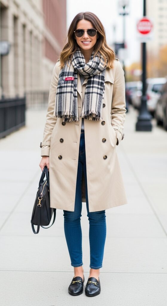 23 Stylish Loafer Outfits for Effortless Elegance 7 Trench Coat and Skinny Jeans