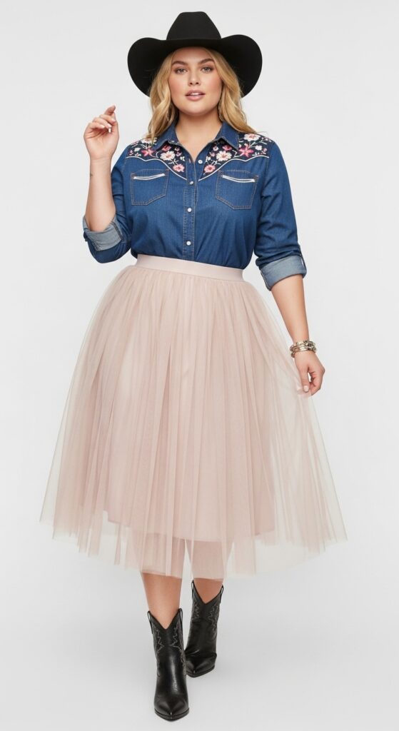 Tulle Skirt and Button-Up Shirt
