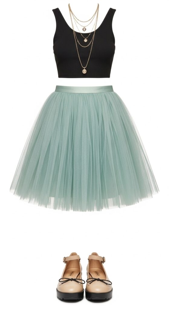 15 Sexy & Cute Concert Outfits That’ll Make You Stand Out 8 Tulle Skirt and Crop Top