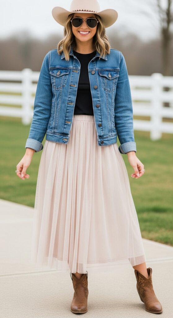 Tulle Skirt and Denim Jacket