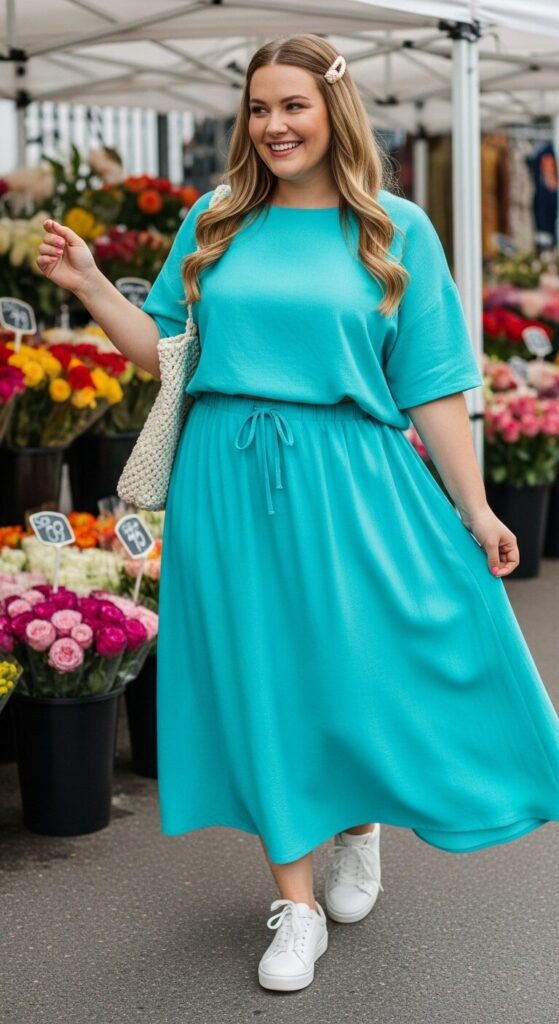Turquoise Bamboo Fabric Skirt Set for Market Days