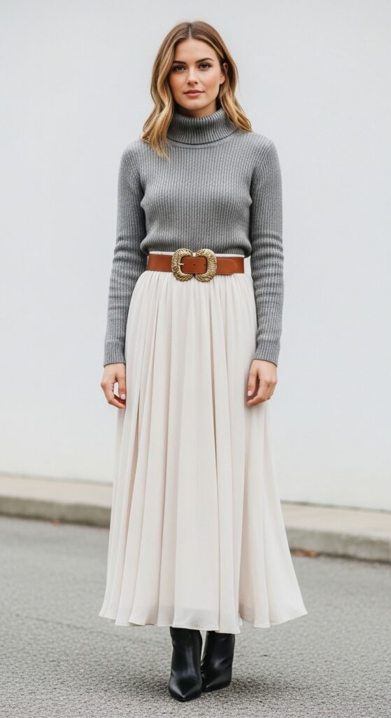 20 Cozy and Chic Sweater Outfit Ideas You’ll Want to Wear All Season Long 9 Turtleneck Sweater and Maxi Skirt