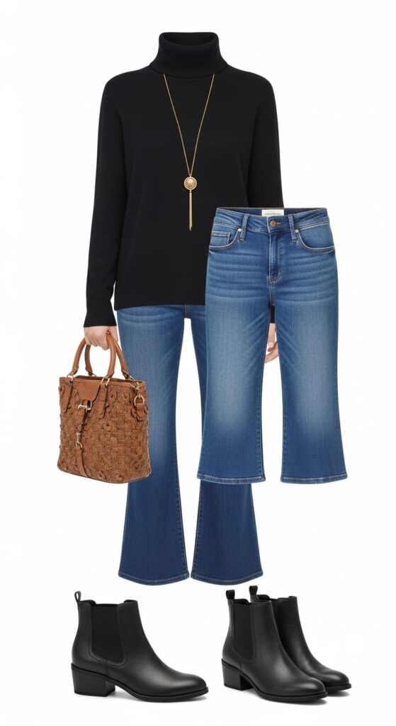 Turtleneck and Flare Jeans