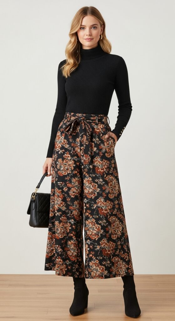 Turtleneck and Wide-Legged Pants