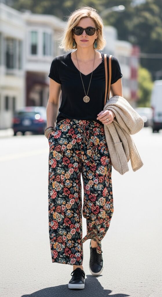 V-Neck Tee and Floral Pants