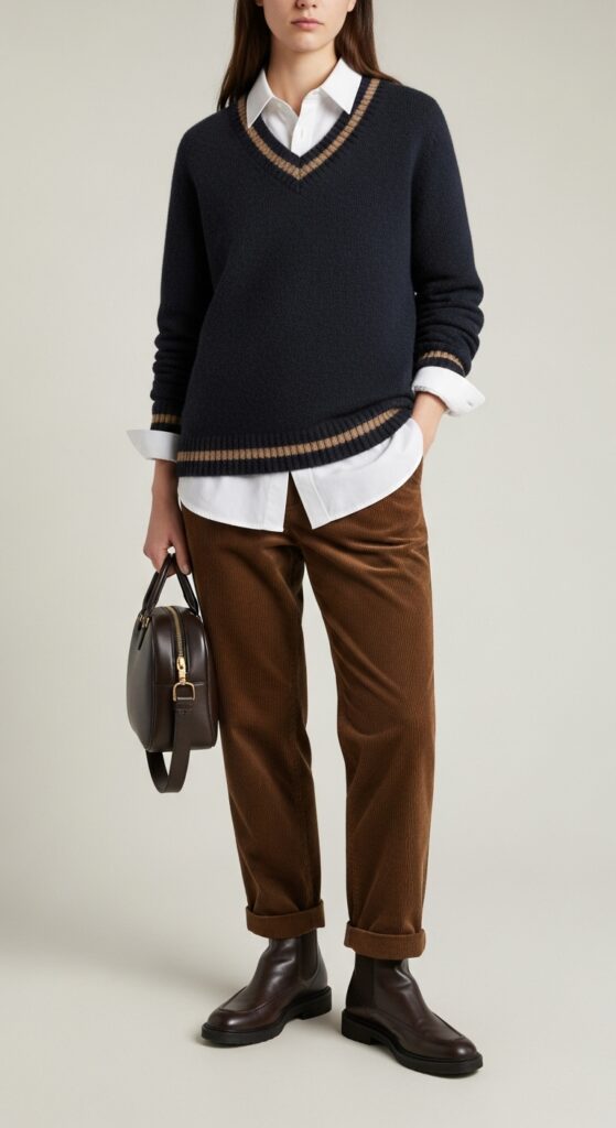 V-neck Sweater and Button-Up Shirt