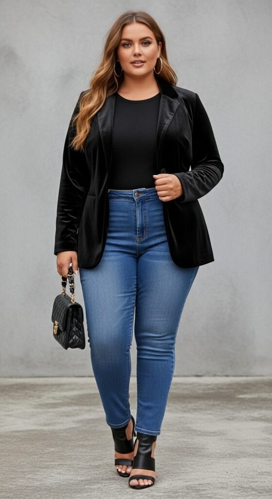 Velvet Blazer & Skinny Jeans