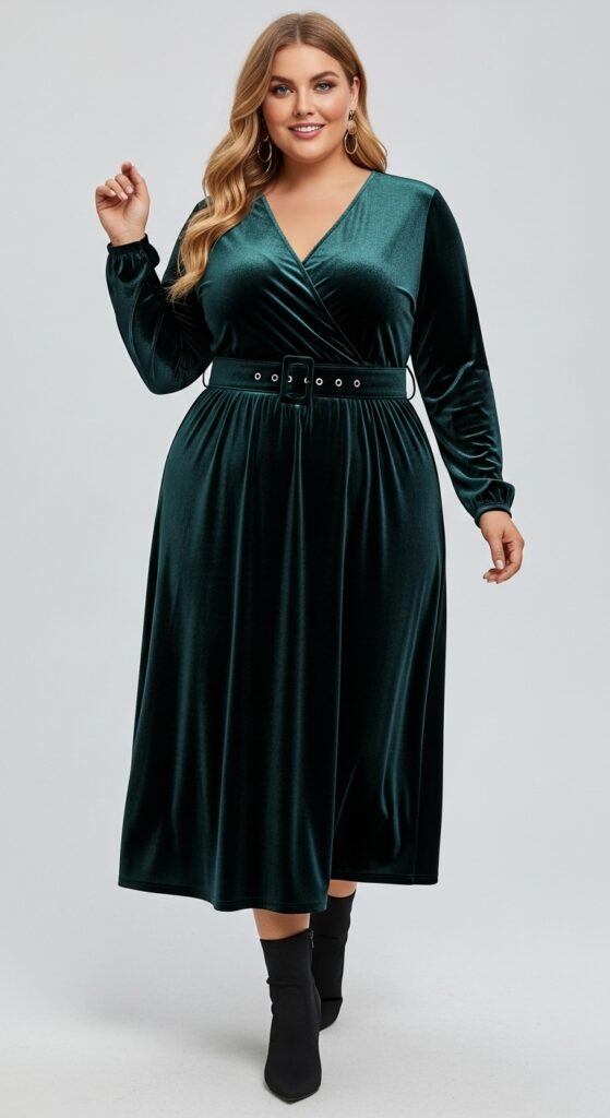 Velvet Dress with a Bold Waist Belt