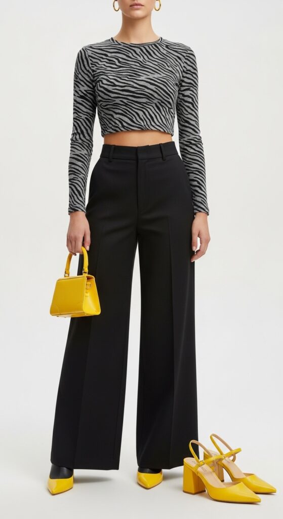 Vintage-Inspired Zebra Print Top + Wide-Leg Pants