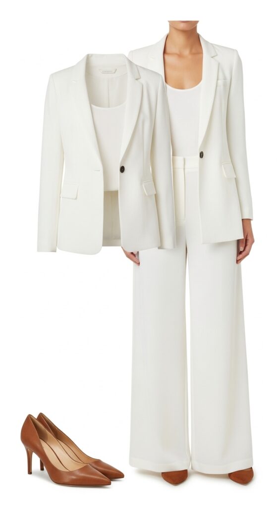 20 Chic White Blazer Outfits to Elevate Your Style 9 White Blazer with Wide-Leg Trousers