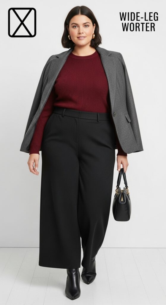 24 Plus Size Winter Business Casual Outfits: Work & Office 15 Wide-Leg Wonder