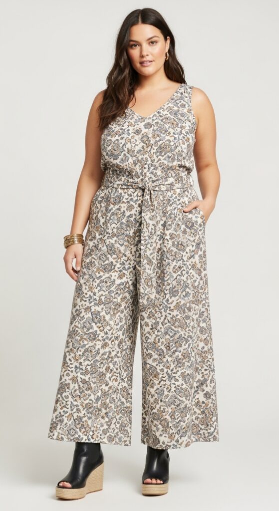 12 Boho-Chic Plus-Size Spring Outfits for a Relaxed, Bohemian Vibe 4 Wide-Legged Jumpsuit Modern Boho Cool