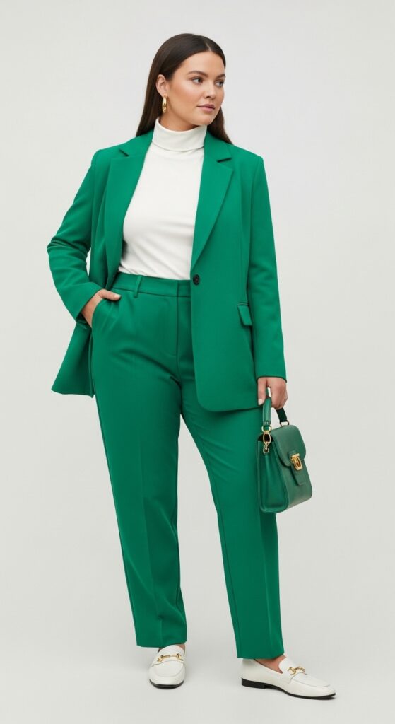 20 Green Pants Outfits to Elevate Your Style 18 Winter Gala Green Blazer & Matching Green Trousers