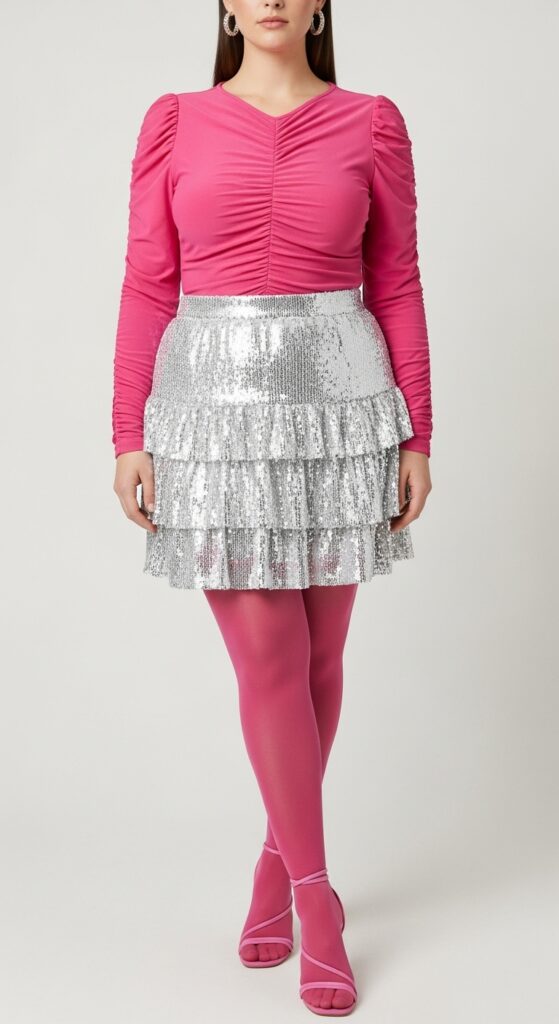 18 Stunning Sequin Skirt Outfits for U.S. Women in 2025 17 Winter Gala Hot Pink Ruched Top & Silver Sequin Mini