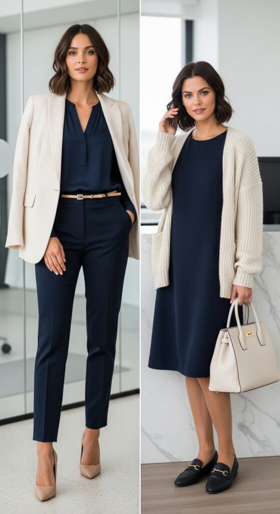 Navy and Cream Outfits for Timeless Elegance with Chic Season Style 3 Workdays That Wow