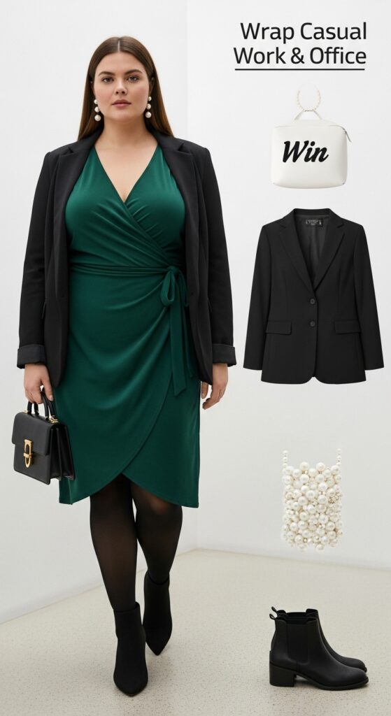 24 Plus Size Winter Business Casual Outfits: Work & Office 19 Wrap Dress Win
