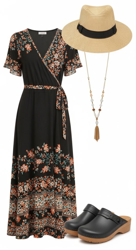 Wrap Dress and Long Necklace