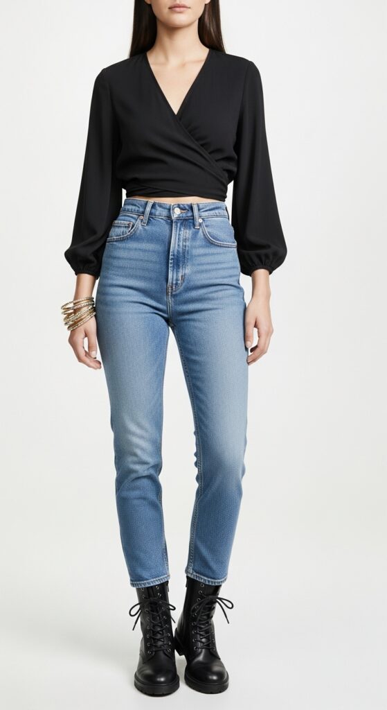 18 Bold Combat Boot Outfits to Slay Your Style This Season 20 Wrap Top and High-Waisted Jeans