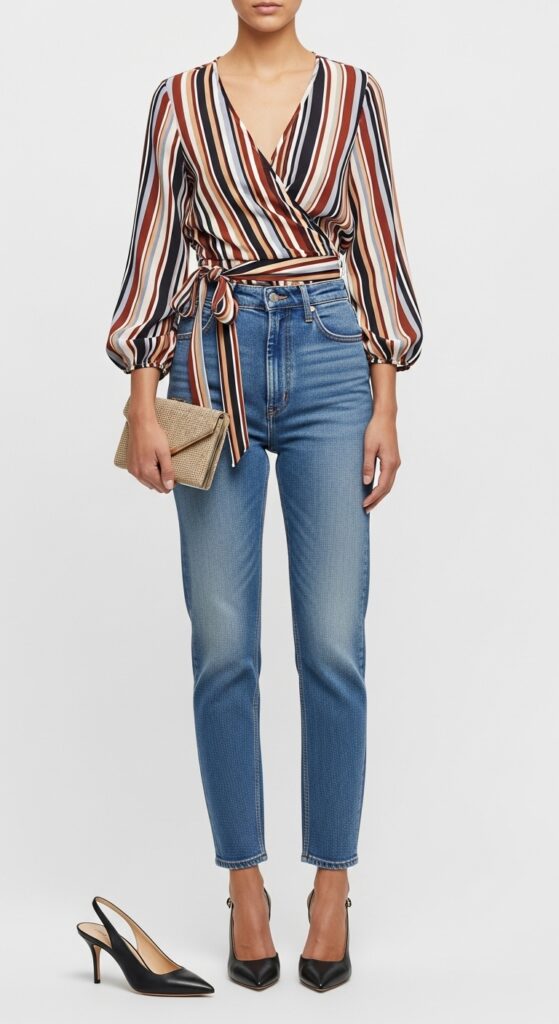 Wrap Top and High-Waisted Jeans