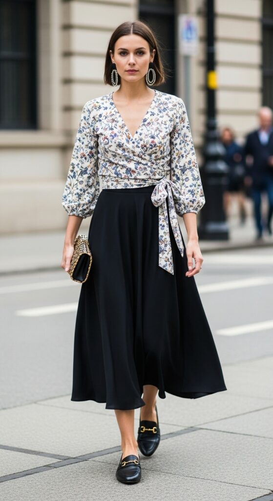 23 Stylish Loafer Outfits for Effortless Elegance 23 Wrap Top and Midi Skirt
