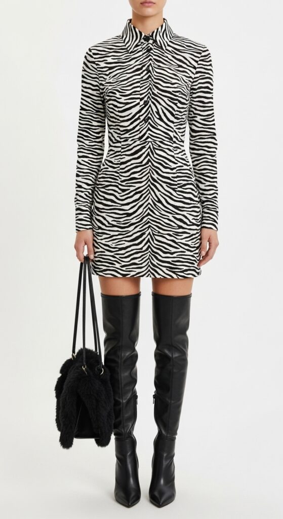 How to Wear Knee High Boots: 18 Stylish Outfit Ideas You’ll Love 15 Zebra Print Mini Dress and Knee-High Boots