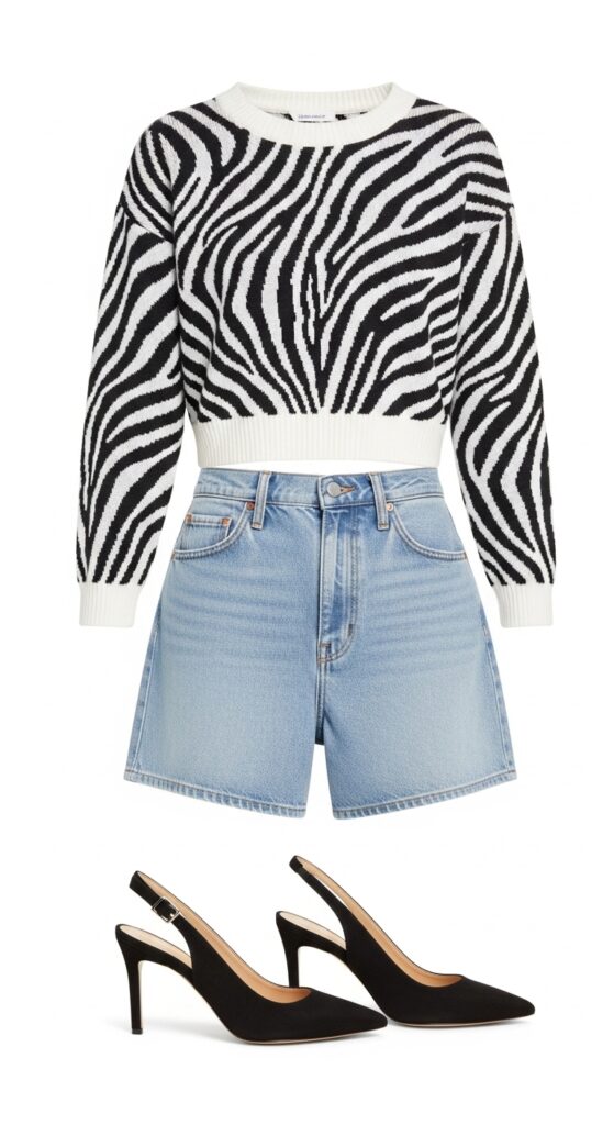 21 Stylish Denim Shorts Outfit Ideas 21 Zebra Print and Bermuda Shorts