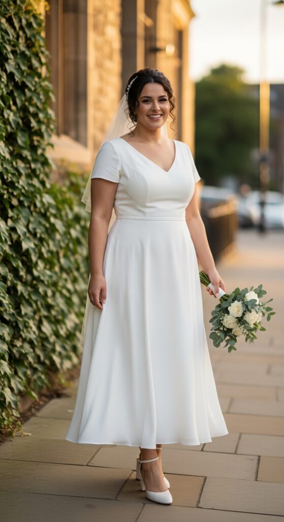 10 Simple Plus Size Civil Wedding Dresses Curvy Brides Will Love 3 A-Line Midi Dress