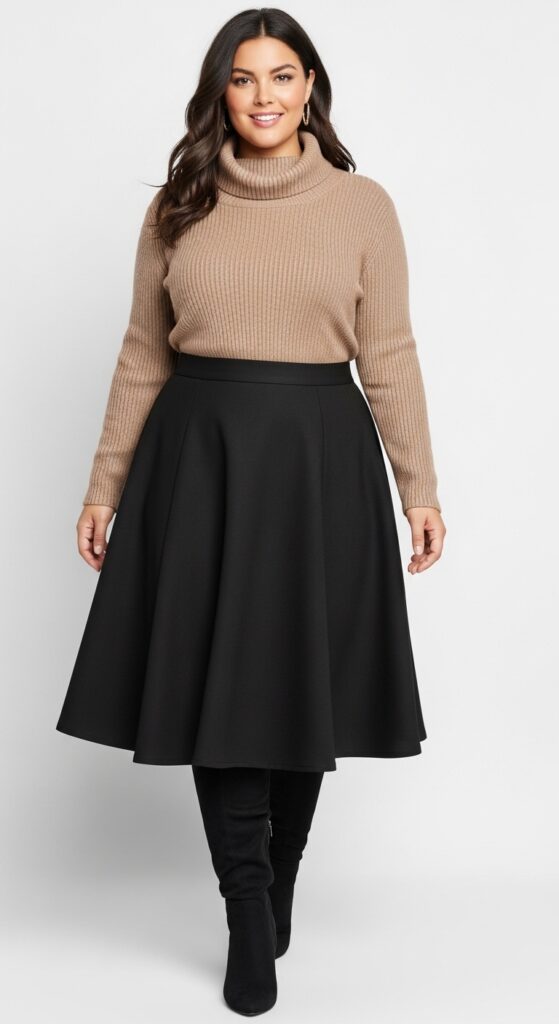 A-Line Skirt and Turtleneck Sweater