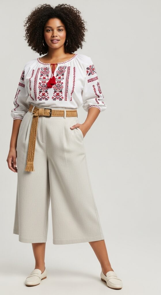 Alpine Summer Embroidered Blouse and Culottes