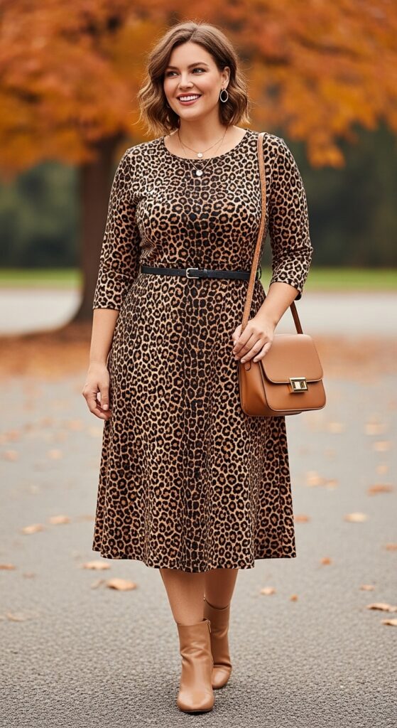 15 Plus Size Fall Dress Outfits That Celebrate Every Curve 15 Animal Print Midi