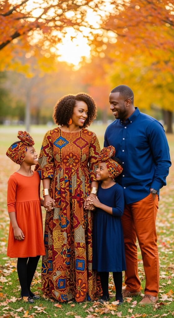 15 Plus Size Fall Family Photo Outfits That Celebrate Every Curve & Create Timeless Memories 11 Ankara Maxi + Gold Cuff Bracelets