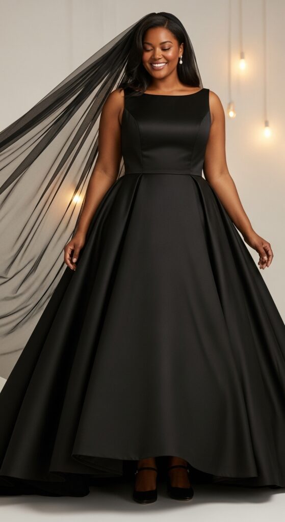 10 Stunning Plus Size Black Wedding Dresses for Curvy Brides 10 Ballgown Black with Clean Lines