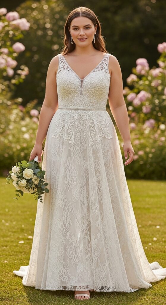 10 Stunning Plus Size A-Line Wedding Dresses for Curvy Brides 12 Basque Waist A-Line Dress