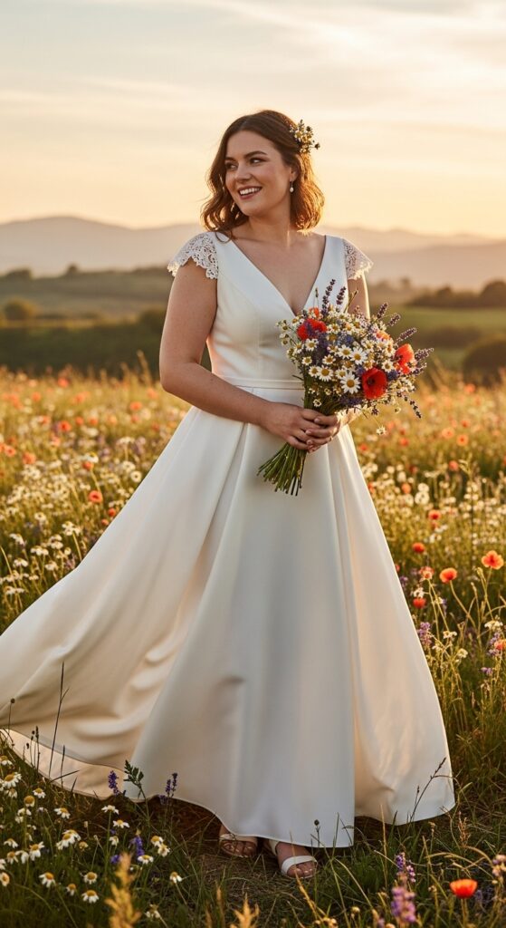 10 Simple Plus Size Wedding Dresses for Curvy Brides 5 Basque Waist Dress
