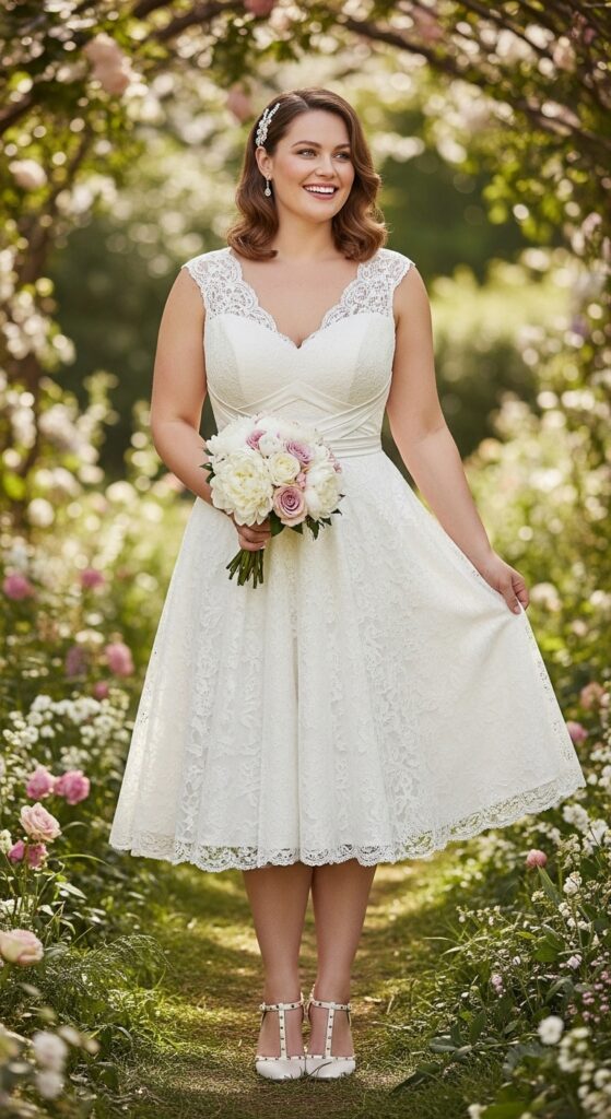 10 Stunning Plus Size Short Wedding Dresses Curvy Brides Will Love 10 Basque Waist Knee-Length Dress