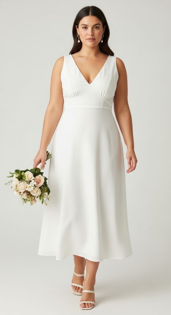 10 Simple Plus Size Civil Wedding Dresses Curvy Brides Will Love 12 Basque Waist Midi Dress