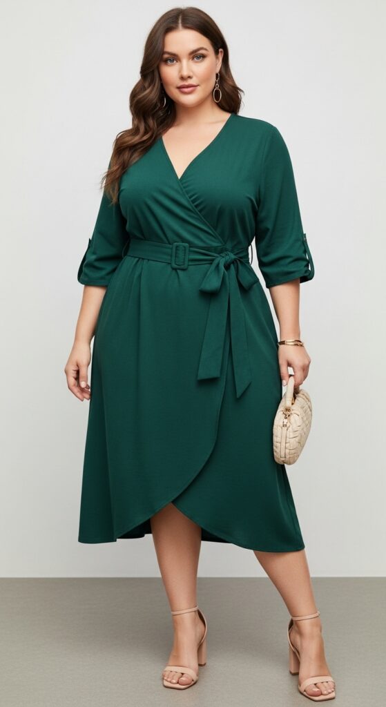 12 Classy Plus Size Summer Outfits Curvy Women Will Love 6 Belted Wrap Dress Classy and Flattering