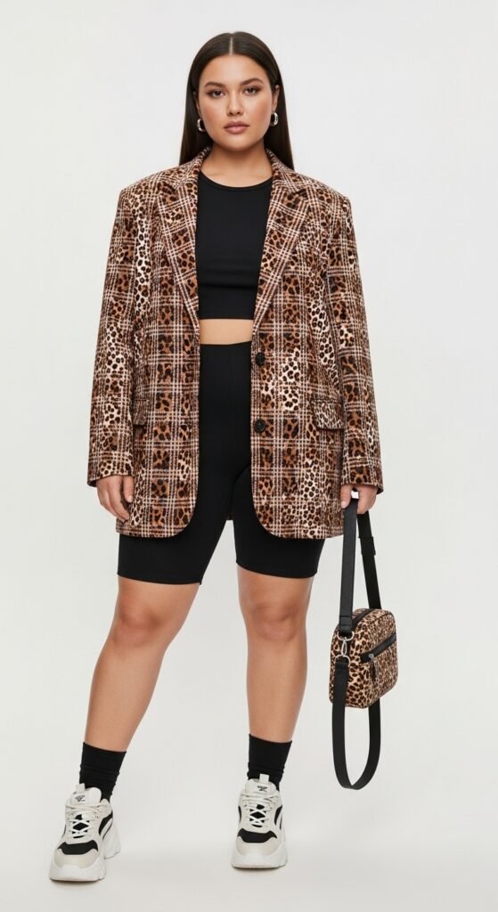 10 Fierce Plus-Size Summer Baddie Outfits for a Bold Curvy Look 7 Biker Shorts and Oversized Blazer