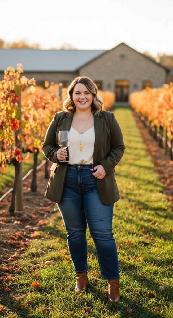 15 Plus Size Fall Winery Outfits for an Unforgettable Autumn Day 9 Blazer Polish