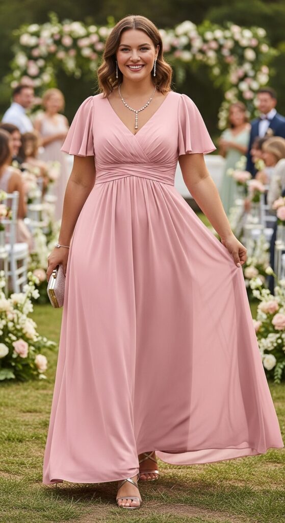 10 Gorgeous Plus Size Pink Wedding Guest Dresses for Curvy Women 3 Blush Pink Maxi Dress