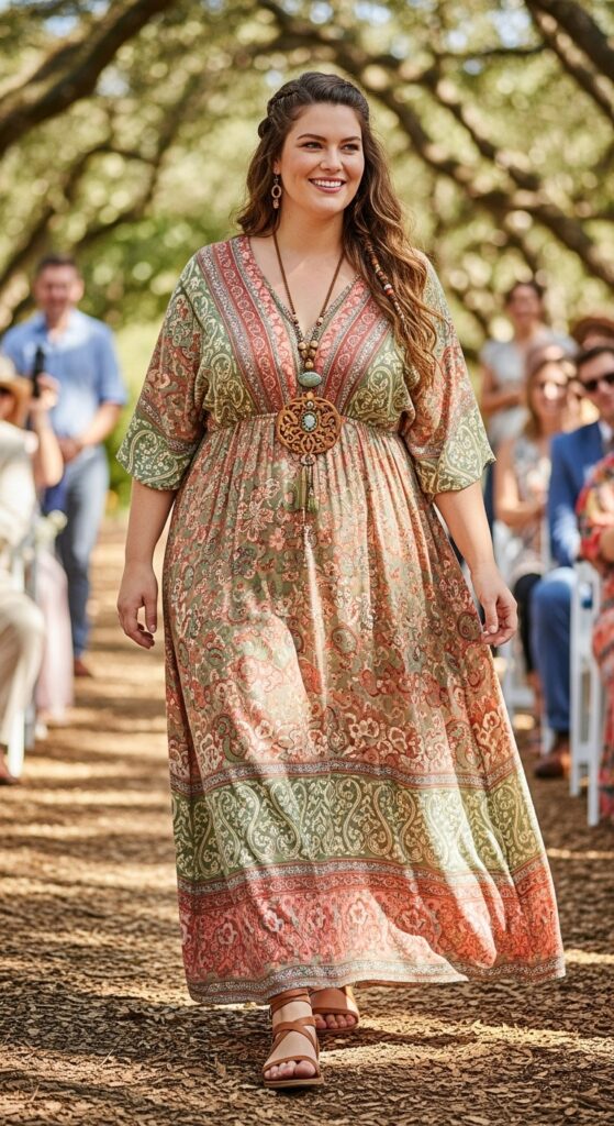 14 Stunning Plus Size Summer Wedding Guest Dress Ideas for Curvy Women 12 Bohemian-Inspired Maxi Dress