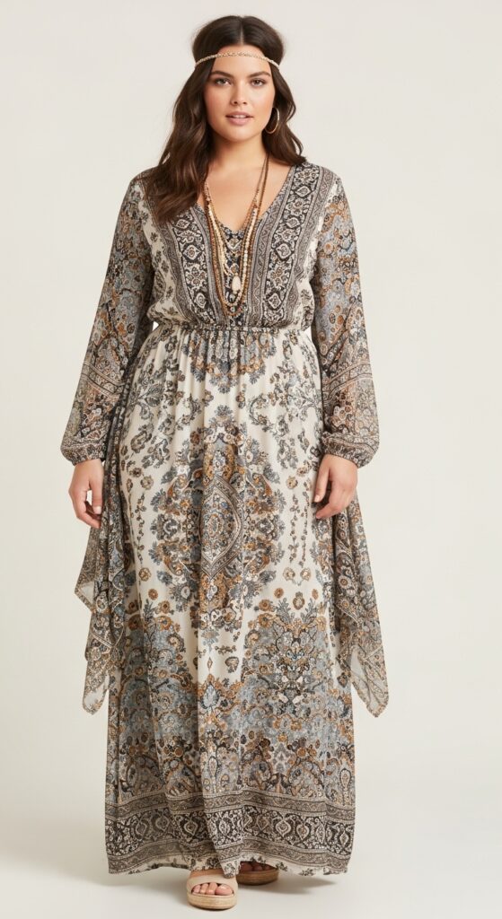 Boho Maxi Dress with Long Sleeves
