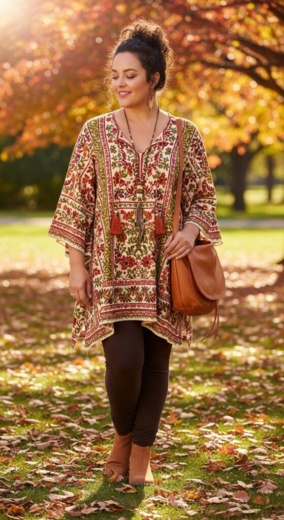 15 Stylish Plus Size Fall Outfits for Curvy Women to Rock This Season 15 Boho Tunic & Leggings