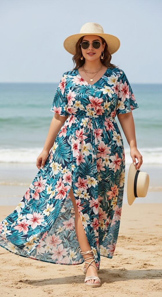 12 Stunning Plus-Size Summer Beach Outfits for a Chic Vacation Vibe 3 Breezy Maxi Dress Magic