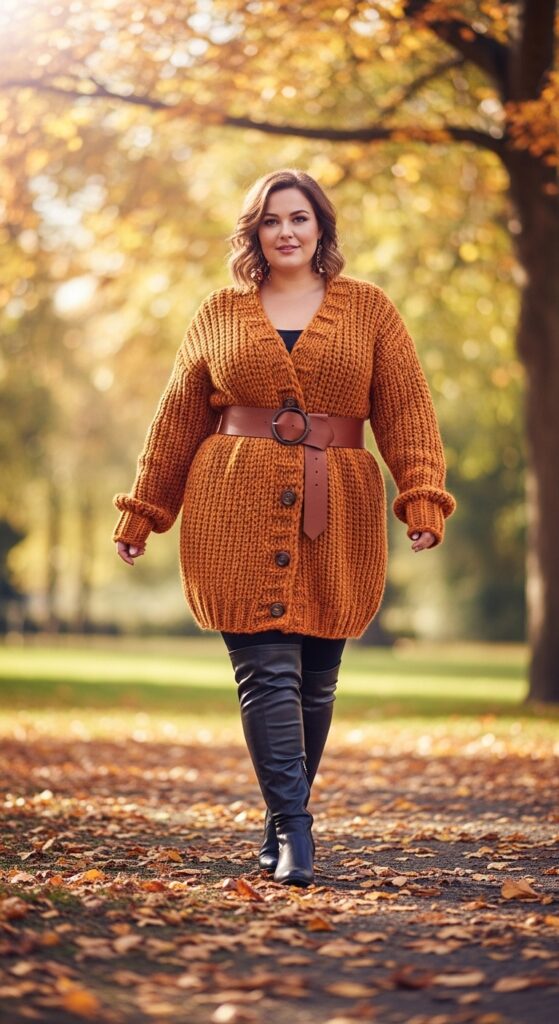 14 Plus Size Comfy Fall Outfits That Are Big on Style 13 Cardigan as a Dress